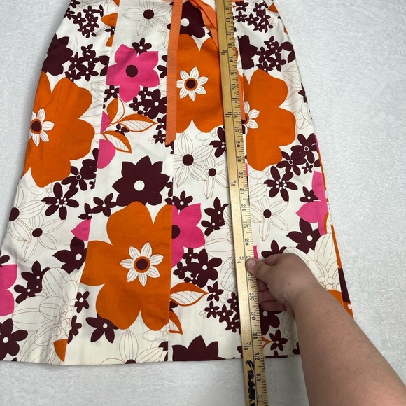 Noviello Bloom Orange Brown Floral Knee Length Cotton Bow Party Dress Y2K size 8 - Picture 6 of 13